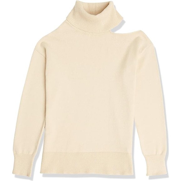 Women's Josephine Long Sleeve Cutout Loose Turtlenck Sweater , Crème Brulee, L - Picture 6 of 10